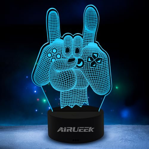 AIRUEEK Lampara 3d Gamer Luz Nocturna, De 16 Colores Lampara Gaming Con Control Remoto Carga Usb Para Gaming Decoracion Habitaciones, Niños, Gamers(Gamepad)