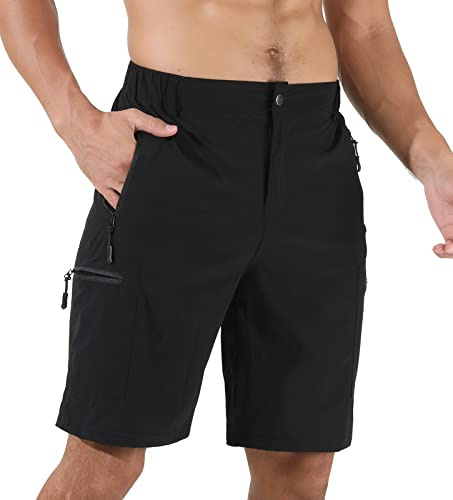 Suwangi Herr cargo vandringsshorts utomhus lätta snabbtorkande shorts golf promenader klättring fiske shorts med dragkedja fickor, Svart, L