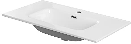 Lavabo consolle da Incasso su Mobile, Rettangolare in Ceramica Bianco Lucido, con Foro troppopieno