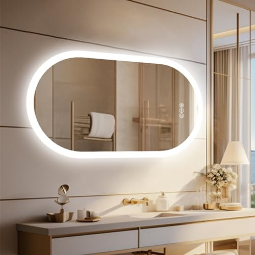 LUVODI Miroir Salle de Bain Ovale: 120x60 cm Miroirs Mural avec Lumière LED Anti Buée 3 Couleurs Lumineux Tactile avec Rétroéclairage Vertical ou Horizontal IP65