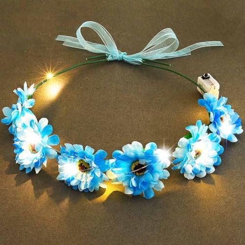 Edary LED Blumenkranz Krone Stirnband Leuchtend Braut Haarschmuck Verstellbarer Floral Girlande Haarband Festival Hochzeit für Damen