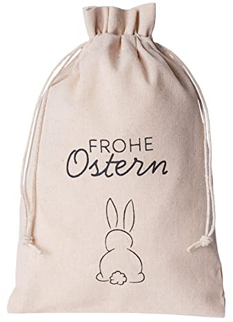 6 Baumwollbeutel mit Osterhäschen - Frohe Ostern - Geschenkbeutel naturbelassen - Zertifiziert - (30x20 cm)