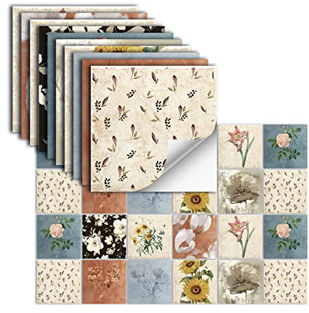24 Stück Fliesenaufkleber Selbstklebendes Vinyl Wasserdichtwandaufkleber FüR KüChe Bad Fliesen Wand Kamin Schrank Dekorationsaufkleber,HZ-54,15 X 15 Cm