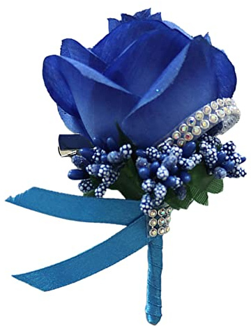 Wambere 2 Stück Hochzeit Boutonniere Blumen,Boutonniere,Hochzeit Zubehör Künstliche RosenAnsteckblume Bräutigam Hochzeitsanstecker mit Clip für Braut Brautjungfer Gäste Herren Damen Party,Königsblau