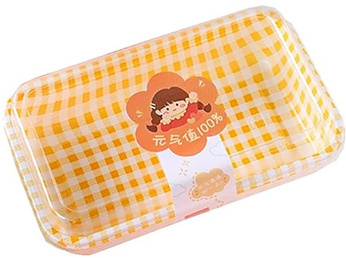 OUKEYI 25 Pack Plastic Dessert Boxes Cake Boxes, Plaid Charcuterie Boxes with Clear Lids to Go Picnic Food Containers for Cake Slice, Bakery Desserts Packing Box (Yellow)