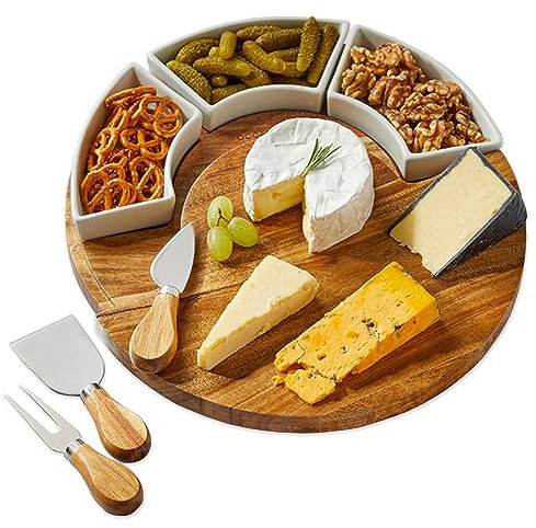Occasion Large Serving Platter with Ceramic Dishes & Knife Set- Gift Boxed - Cheese Board and Knife Set