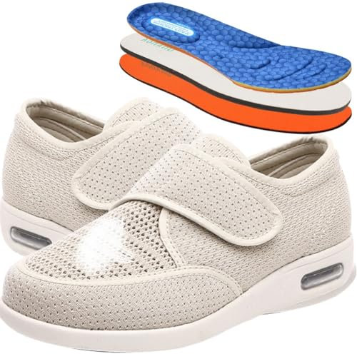 POFH Scarpe Sportive Ortopediche Scarpe con Strappo Estive Scarpe da Ginnastica in Rete Traspirante Comode E Casual Regolabile Hook & Loop Comodo per Edema Gonfio(Beige,39 EU)