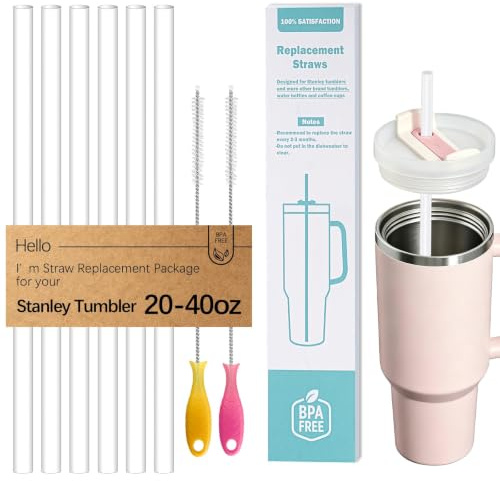 WK IEASON WK ieason Replacement Plastic Straws Reusable Drinking Starws Compatible with Stanley 20-40oz Tumblers and Other Brands with 2 Colorful Straw Brushes, Non Toxic Clear Straws
