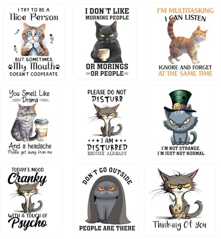 9Pcs Funny Cat Iron On Transfer Patches DIY Iron On Decals Heat Transfer Vinyl Stickers for Clothes T Shirts Bag Pillow Covers Appliques