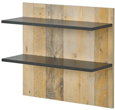 Furn.Design Nachttisch Nachtkommode in Used Wood hell Holz und schwarz/anthrazit Nachtkonsole zum Aufhängen Hängeschrank Wandpaneel Wandregal 60 x 54 cm Stove (Nachttisch 3)
