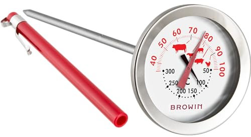 BROWIN® Analog Ofenthermometer 2 in 1 aus Edelstahl 100900 | 50-300 °C Thermometer für Backofen | 30-100 °C Kerntemperaturmesser | Backofenthermometer für Ofentemperatur und Kerntemperatur