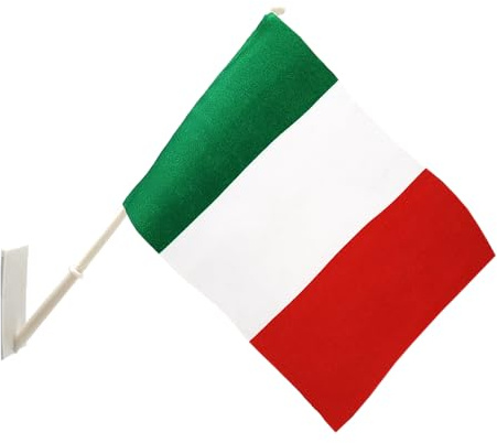Italiens nationella flagga för skrivbord, kontorsdörr, bilfönster 14 x 21 cm med 27 cm stativ – liten italiensk flagga med väggstång, SUV, lastbil, båt