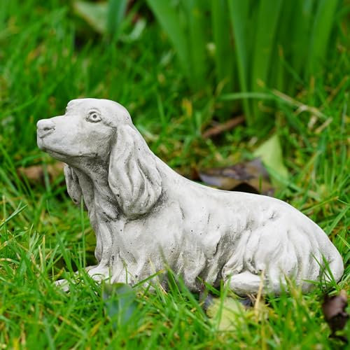 Statua in pietra piccola a forma di cocker spaniel, animale da giardino, decorazione per la casa, 15 cm di lunghezza, grigio