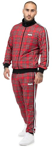 Lonsdale Herr träningsoverall smal passform ROYAL STEWART, röd/svart/vit/tartan, S, 117635, Röd/svart/vit/tartan, S