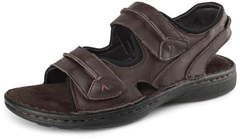 riemot lädersandaler män sommar trekkingsandaler män utomhus sport vandringssandaler med kardborreband strand lädersandaler EU42–47, BRUN, 44 EU