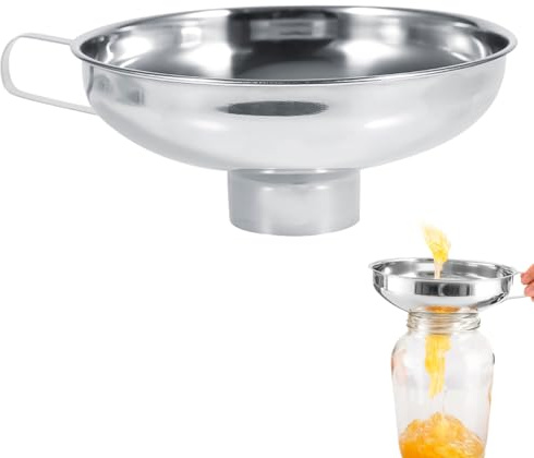 Trichter Edelstahl Ø 15cm Marmeladentrichter Einfülltrichter für Einmachgläser beim Einkochen, Breiter Öffnung Einmachtrichter mit Einfüllstutzen und Griff für Küche Flüssigkeit Öl Bohnen (L)