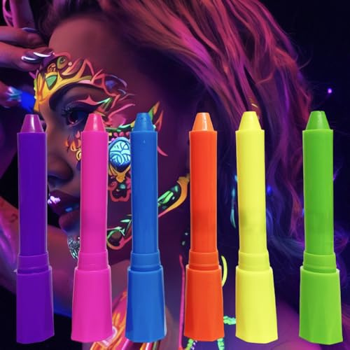 Neon Party,Children's Make-Up Set,UV Body painting, 6 Farben Neon UV Kinderschminke Set, Waschbar Schminkstifte Schminkfarben, Face Paint Schminkset, Körperfarbe Kinder