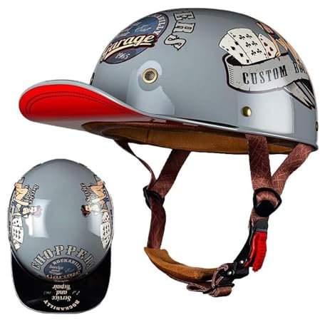 NIKSHI Motorrad Halbschalen Halbhelm Halbschalenhelm Baseballmütze-Helm Baseball Cap Brain-Cap Motorradhelm Mit ECE Cruiser Chopper Scooter Helm Für Bike Cruiser Chopper Moped Scooter,F-L =（59〜60CM）