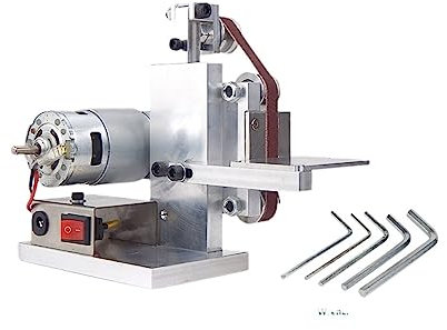 Lijadora de banda de velocidad ajustable Máquina afiladora de herramientas, máquina lijadora de correa, máquina de lijado Diy for el hogar, Mini máquina de molienda de correa, mesa afiladora ajustable