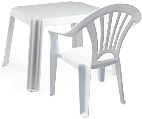 Acan Tradineur - Set de Mesa y Silla Infantil de plástico, Modelo Tipi, Estructura sólida, niños, Interior y Exterior, salón, jardín, Fabricado en España (Blanco)