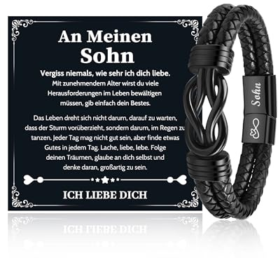 VU100 Ich Liebe Dich Geschenke für Männer Sohn/Bruder/Papa Herrenarmband | Lederarmband Herren mit Gravur Geburtstag Weihnachten Geschenk für Ihn Ehemann Freund Sohn Valentinstag Jahrestag Geschenk