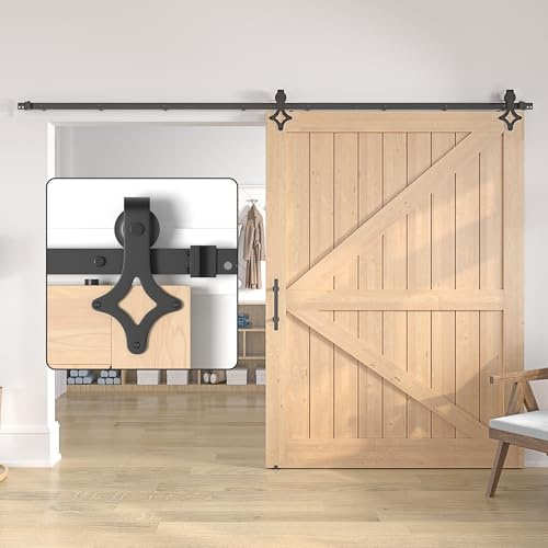 SANKEYTEW Schiebetür Set ohne Tür, 396 cm, einzelne Holz Scheunentür, robuste Stahlschiene, rautenförmig, Schwarz