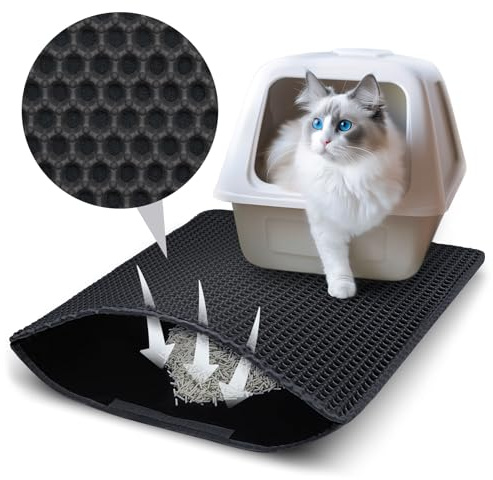 Katzenklo Matte, 75x55 cm Katzenstreu Matte, Doppelte Schichte Non-Slip wasserdichte Entwurf Katzenmatte Katzenklo, Bienenwabe Matte Katzentoilette, Cat Litter Mat Streu Kontrolle