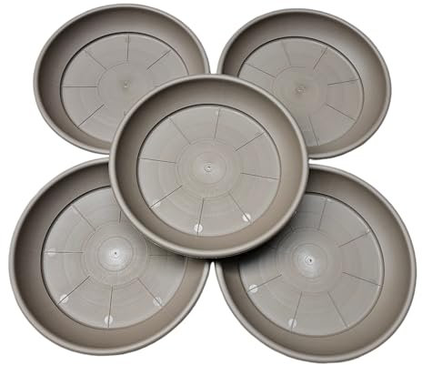 Teramico 5X Wetterfeste Pflanzuntersetzer Blumentopfuntersetzer aus italienischem Kunststoff. Für Balkon, Terrasse & Garten in Terrakotta, Anthrazit, Taupe. (Taupe, 24cm)