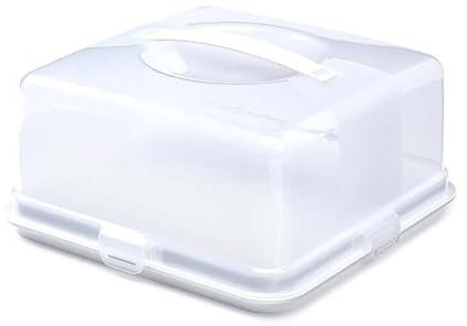 ZOPPER White Large Square Plastic Cake Box With Lockable Lid & Carry Handles Portable Cake Carrier Storage Container Fits 11 inch Ideal for Cakes, Cookies