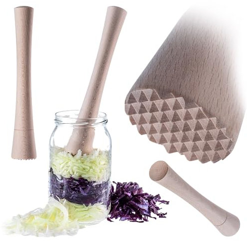 KADAX Krautstampfer aus Holz, 24 x 4 cm, Stampfer für Fermentieren von Sauerkraut und Kimchi, Holzstößel, Sauerkrautstampfer, Handstampfer, Stößel