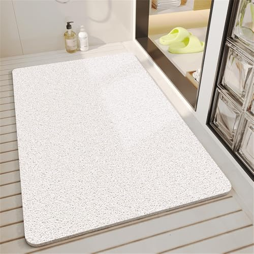 Surwin Duschmatte rutschfest Badewannenmatte Modern Einfarbig Weich Komfort PVC-Luffa Badmatte mit Ablauflöchern, Schnell Trocknend für Badewanne und Nassbereiche (60x90cm,Weiß)
