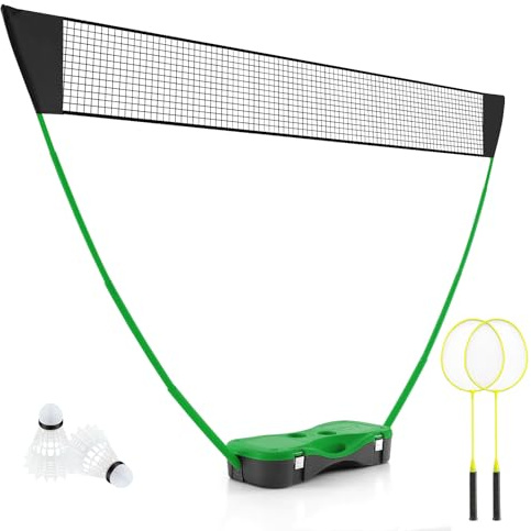 GYMAX Badmintonnetz mit Ständer, Badminton Set mit Netz, Schläger, 2 Federbälle & Aufbewahrungsbox, Spaß für jung und alt, Volleyballnetz Garten für Volleyball, Badminton & Tennis