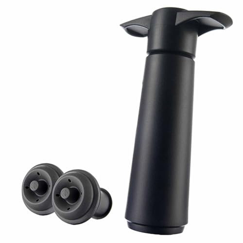 Wine Saver Pump Black with Vacuum Wine Stopper - Keep Your Wine Fresh for up to 10 Days - 1 Pump 2 Stoppers - Reusable