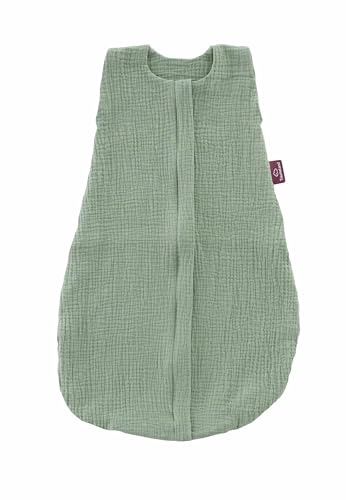TRÄUMELAND – Baby Sommerschlafsack in salbei grün 0.5 TOG, leichter atmungsaktiver Schlafsack aus Musselin für warme Sommernächte, Öko-Tex 100 zertifiziert, schadstofffrei & hautfreundlich