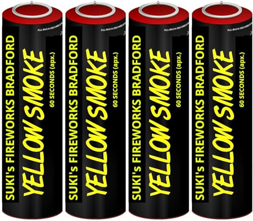 GOLDEN TIGER FIREWORKS RING PULL SMOKE GRENADES COLOURED FLARES FOR WEDDINGS PARTIES - Pack of 4 Colors (Yellow)