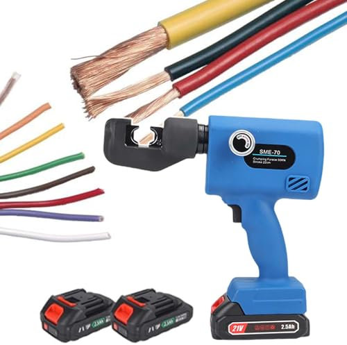 HCAUYNN Pinza Idraulica A Batteria con Rotazione A 360°, Pinza Crimpatrice Elettrica Portatile per Capicorda 18 V 2,5 A, con Interruttore Rotante di Ritorno Dell'Olio, Avvio A Un Pulsante,70
