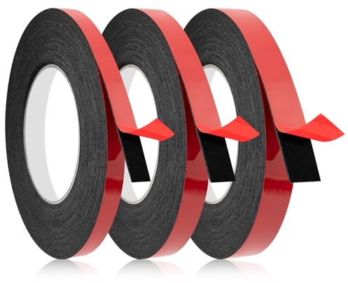 3 Rouleaux Ruban Adhésif Double Face Extra Fort 3000cm total (10mm,12mm,15mm), Imperméable, Haute Adhésion, Résistant aux Hautes Températures - Pour Voiture, Décoration, Extérieur, Bandes LED, Bureau