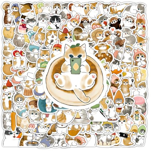 100PCS Cute Cat Stickers, Waterproof Vinyl Sticker for Laptops, Kindle, Water Bottles, Scrapbooks, and Phones, Perfect Aesthetic Sticker for Adults, Teens, Girls, Boys, and Lovers (Cat Stickers)
