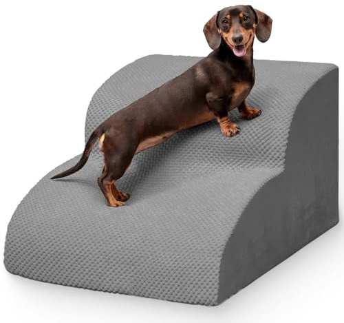 Niubya Scala per Cani e Gatti Piccoli, 2 Gradini 30 cm, Schiuma 30D, Antiscivolo, Fodera Lavabile, Ideale per Divano/Letto, Animali Anziani o Mobilità Ridotta, Grigio