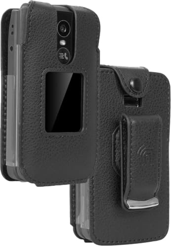 Nakedcellphone Fitted Series for TCL Flip 4 5G Phone Case - Black | Vegan Leather, Form-Fit Cover, with Built-In Screen Protection, Keypad Guard, Metal Belt Clip, For Model T440 (2025)
