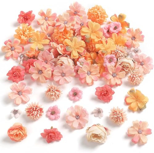 Canollo 20 Stück Kunstblumen zum Basteln, Orange Künstliche Blumen 2,2~4,3cm, Künstliche Blütenköpfe, Seidenblumen Klein, Kunstblumen Deko für DIY Basteln Scrapbooking Hochzeit Party Home Handwerk