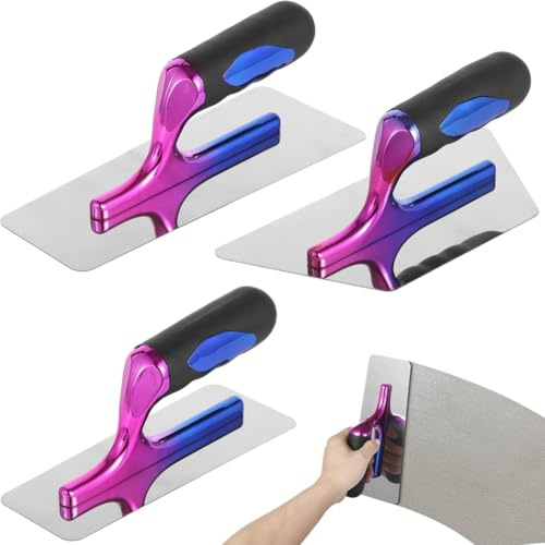 QOIFLYIN 3 Stück Edelstahl Gipsspatel Set, Glättspachtel Wand Trockenbauspachtel, Venezianische Glättekelle mit Softgriff, Trockenbau Glättekelle für Zement, Mörtel, Putze