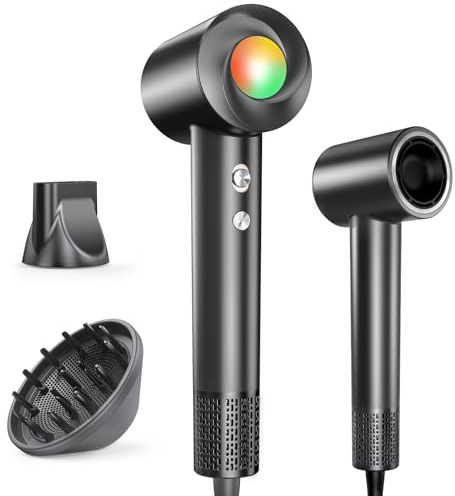 Haokoo Seche cheveux Professionnel Ionique 150000TR/Min | Séchage Rapide 5X, 500M Ions Anti-Frisottis, 8 Températures LED, Contrôle Intelligent Anti-Surchauffe, Léger & Silencieux