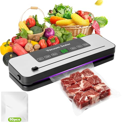Envasadora al vacío 7 en 1 con 50 bolsas de envasado al vacío, máquina de envasado al vacío profesional con cortador, ideal para alimentos secos y húmedos, conservación de alimentos