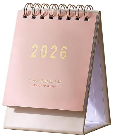 Mini Desk Calendar 2025-2026 Monthly Planner Portable Standing Flip Small Table Calendar for Home Office Decor Pink