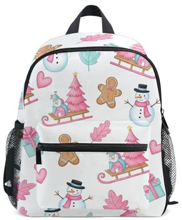 GAIREG Rosa Weihnachtsbäume Schlitten Kleinkind Mädchen Rucksack mit Namensschild Mini Vorschule Kindergarten Rucksäcke, Rosafarbene Weihnachtsbäume Schlitten, 6-8 Years, Niedliche Rucksäcke