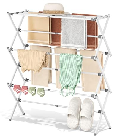 SYKIARIOL Compact Clothes Airer, 3-Tier Drying Rack, 11 Poles | Mini clothes horse for baby garments & light laundry, foldable & portable