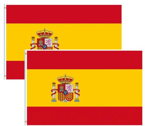 Lot de 2 grands drapeaux de l'Espagne de 1,5 x 0,9 m avec motif double face, drapeau espagnol avec œillets en laiton pour décoration de la Coupe du monde de football 2026