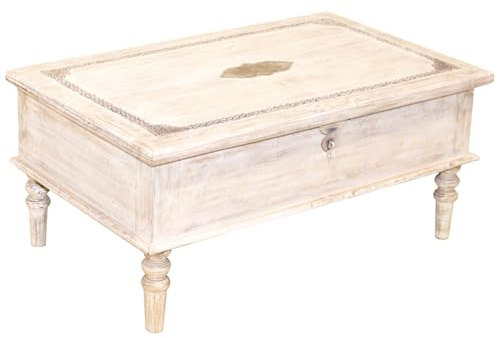 Marrakesch Orient & Mediterran Interior Orientalischer Indischer Landhaus Tisch Truhentisch Couchtisch White Wash Abanoub - 100cm