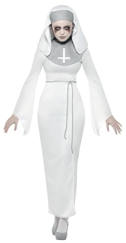 Smiffys Haunted Asylum Nun Costume, White Halloween und Karneval